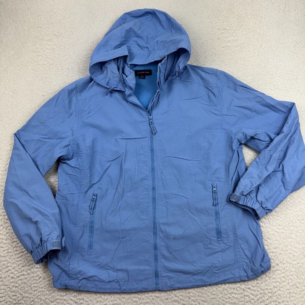 Lands' End LightWeight‎ Jacket Women Large 14-16 Blue Outdoor Hiking Hooded